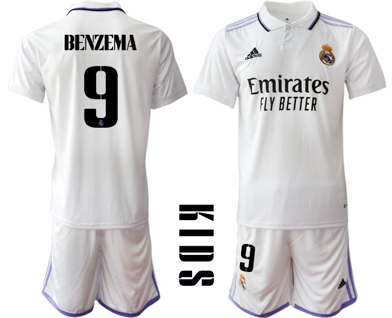 Youth 2022-2023 Club Real Madrid home white #9 Soccer Jersey